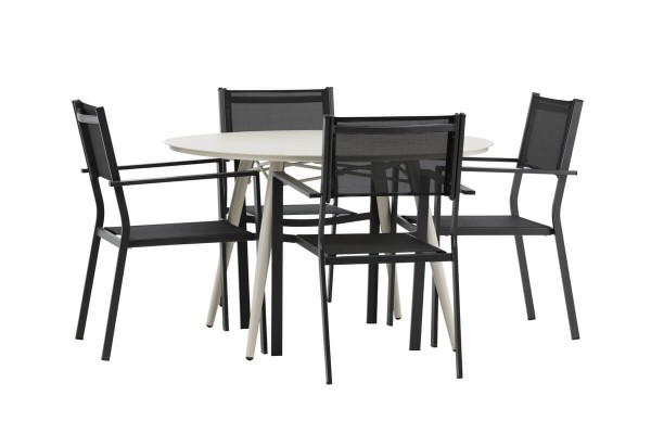 Lina & Copacabana rund matgrupp beige/svart Venture Home