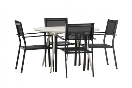 Lina & Copacabana rund matgrupp beige/svart Venture Home