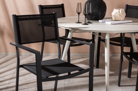 Lina & Copacabana rund matgrupp beige/svart Venture Home
