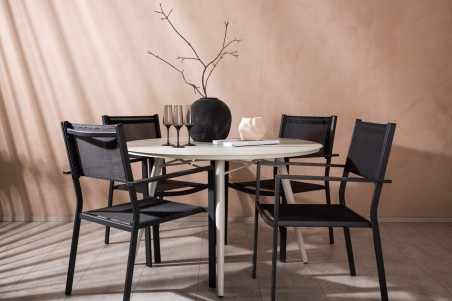 Lina & Copacabana rund matgrupp beige/svart Venture Home