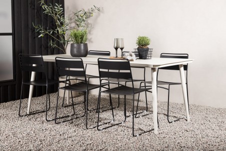 Lina rektangulär matgrupp svart/beige Venture Home