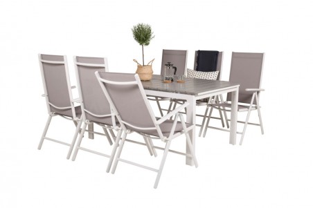 Levels & Break matgrupp 1 bord + 6 stolar grå/vit Venture Home