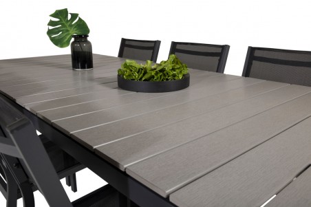 Levels & Copacabana matgrupp 1 bord + 6 stolar svart/grå Venture Home
