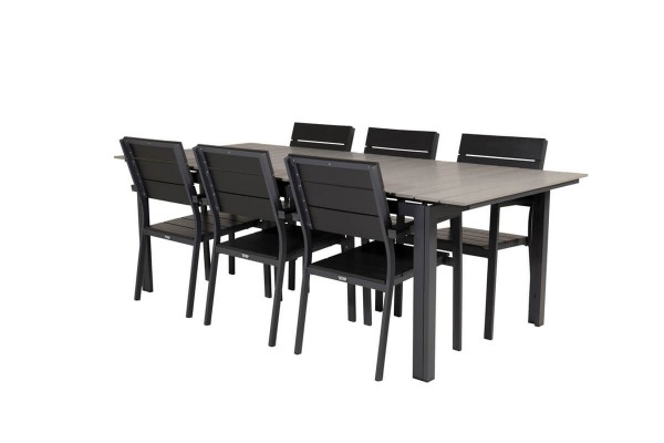 Levels rektangulär matgrupp 1 bord + 6 stolar svart/grå Venture Home