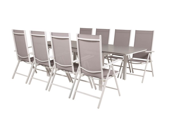 Levels & Break matgrupp 1 bord + 8 stolar vit/grå Venture Home