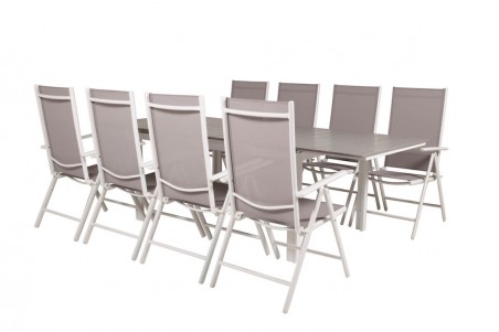 Levels & Break matgrupp 1 bord + 8 stolar vit/grå Venture Home