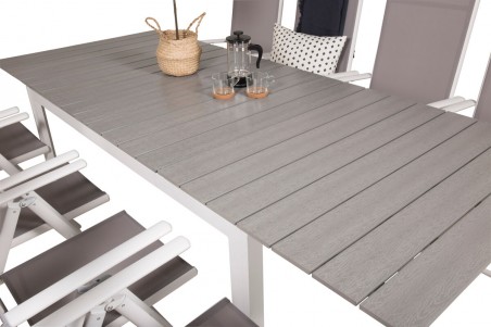 Levels & Break matgrupp 1 bord + 8 stolar vit/grå Venture Home