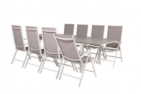 Levels & Break matgrupp 1 bord + 8 stolar vit/grå Venture Home