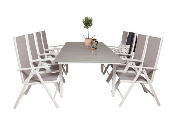 Levels & Break matgrupp 1 bord + 8 stolar vit/grå Venture Home