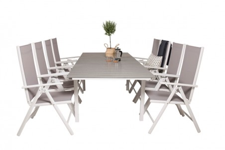 Levels & Break matgrupp 1 bord + 8 stolar vit/grå Venture Home