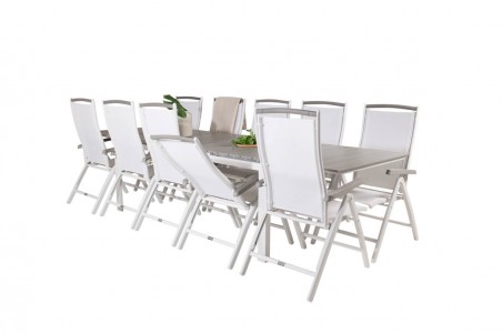 Levels & Albany matgrupp 1 bord + 10 stolar vit/grå Venture Home