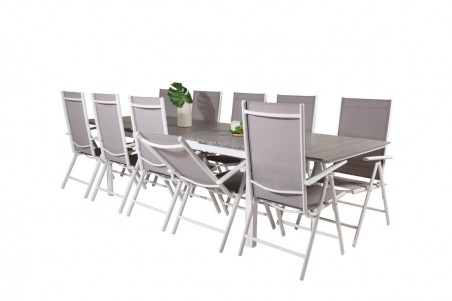 Levels & Break matgrupp 1 bord + 10 stolar grå/vit Venture Home