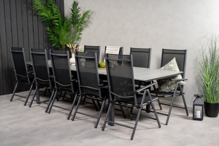 Levels & Break matgrupp 1 bord + 10 stolar svart/grå Venture Home
