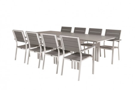 Levels matgrupp 1 bord + 8 stolar grå/vit Venture Home