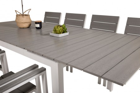 Levels matgrupp 1 bord + 8 stolar grå/vit Venture Home