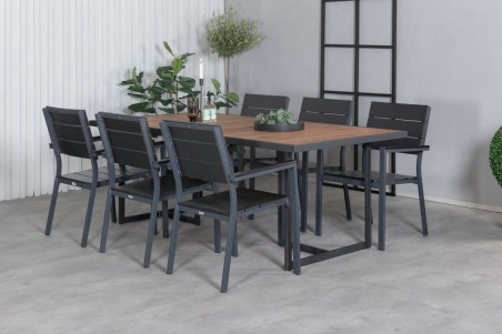 Khung, Levels matgrupp 1 bord + 6 stolar natur/svart Venture Home