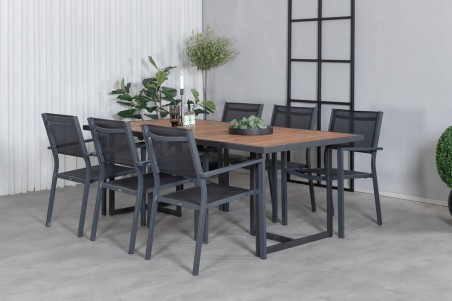 Khung, Copacabana matgrupp 1 bord + 6 stolar natur/svart Venture Home