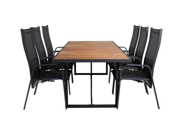 Khung, Copacabana matgrupp 1 bord + 6 stolar svart/natur Venture Home