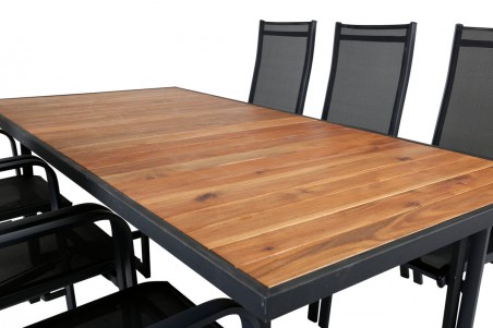 Khung, Copacabana matgrupp 1 bord + 6 stolar svart/natur Venture Home