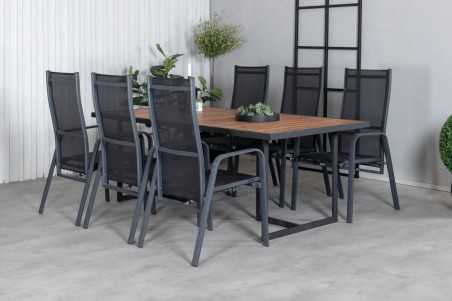 Khung, Copacabana matgrupp 1 bord + 6 stolar svart/natur Venture Home
