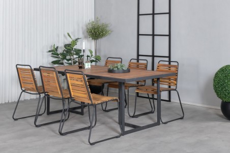 Khung, Bois matgrupp 1 bord + 6 stolar natur/svart Venture Home