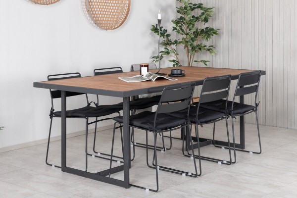 Khung, Lina matgrupp 1 bord + 6 stolar svart/natur Venture Home