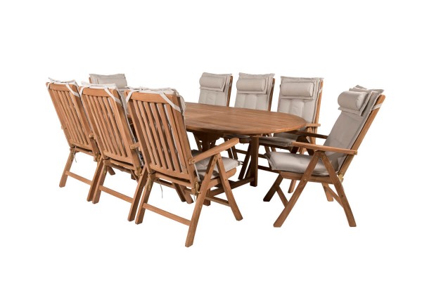 Kenya matgrupp 1 bord + 8 pos.stolar natur Venture Home
