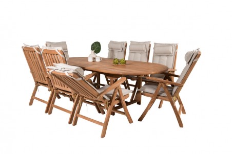 Kenya matgrupp 1 bord + 8 pos.stolar natur Venture Home