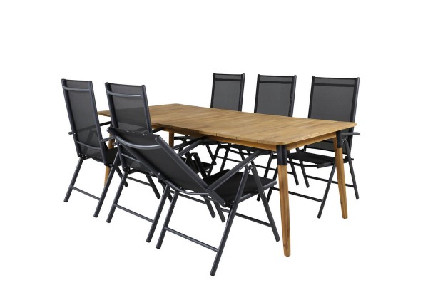 Julian, Break matgrupp 1 bord + 6 stolar natur/svart Venture Home