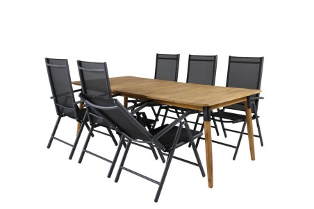 Julian, Break matgrupp 1 bord + 6 stolar natur/svart Venture Home