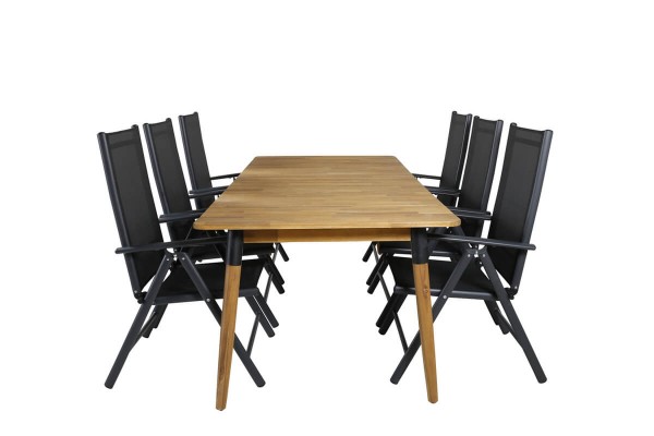 Julian, Break matgrupp 1 bord + 6 stolar natur/svart Venture Home