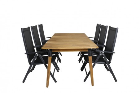 Julian, Break matgrupp 1 bord + 6 stolar natur/svart Venture Home