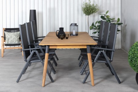 Julian, Break matgrupp 1 bord + 6 stolar natur/svart Venture Home