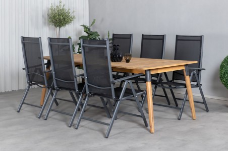 Julian, Break matgrupp 1 bord + 6 stolar natur/svart Venture Home