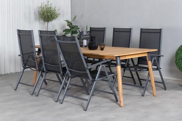 Julian, Break matgrupp 1 bord + 6 stolar natur/svart Venture Home