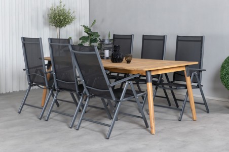 Julian, Break matgrupp 1 bord + 6 stolar natur/svart Venture Home