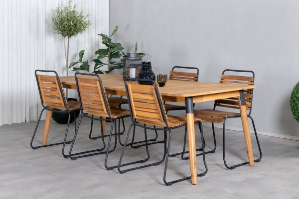 Julian, Bois matgrupp 1 bord + 6 stolar natur Venture Home