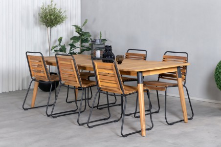 Julian, Bois matgrupp 1 bord + 6 stolar natur Venture Home