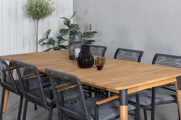 Julian, Dallas matgrupp 1 bord + 6 stolar svart/natur Venture Home