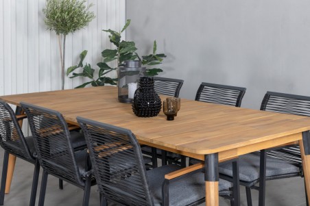 Julian, Dallas matgrupp 1 bord + 6 stolar svart/natur Venture Home