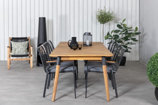 Julian, Dallas matgrupp 1 bord + 6 stolar svart/natur Venture Home