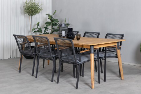 Julian, Dallas matgrupp 1 bord + 6 stolar svart/natur Venture Home