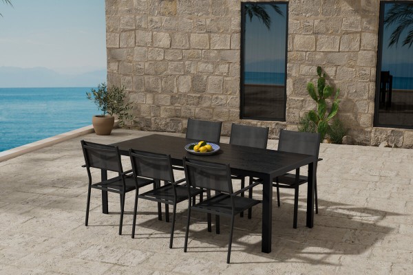 Break matbord & 6 st Copacabana stolar svart Venture Design