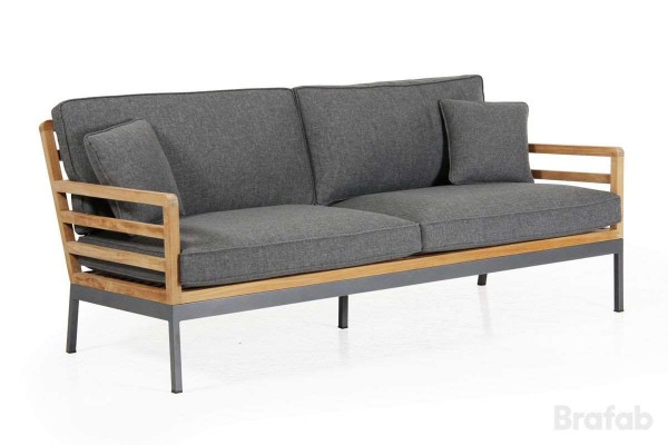 Zalongo 3-sits soffa teak/alu med grå dyna Brafab
