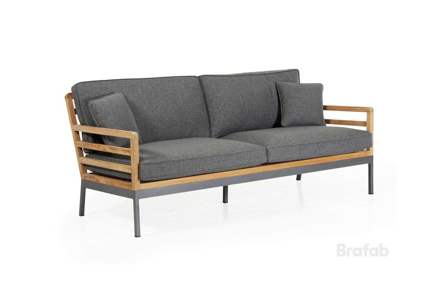 Zalongo 3-sits soffa teak/alu med grå dyna Brafab